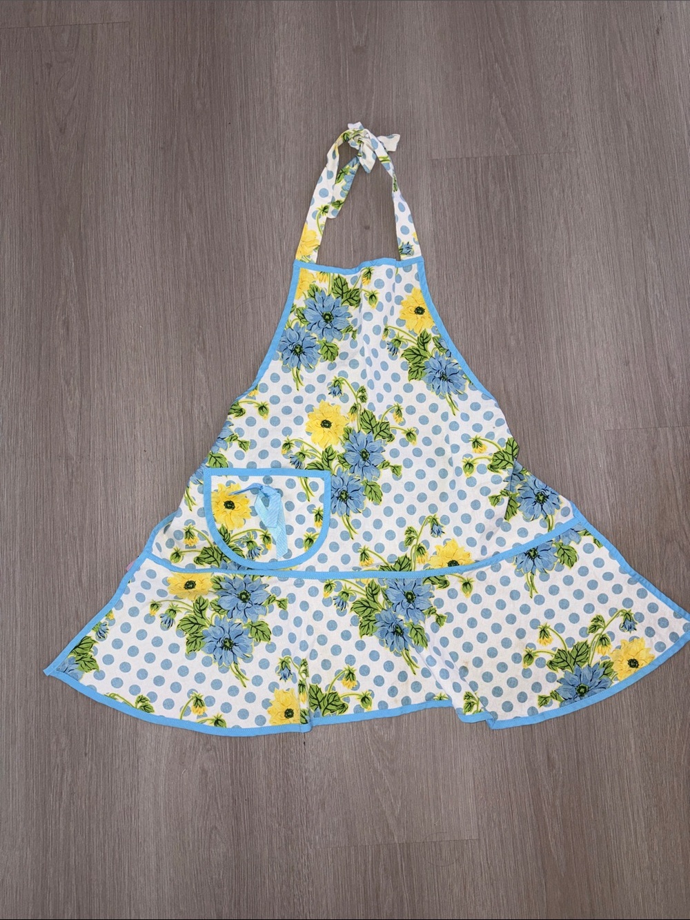 Floral Polka Dot Blue & Yellow Women's Apron